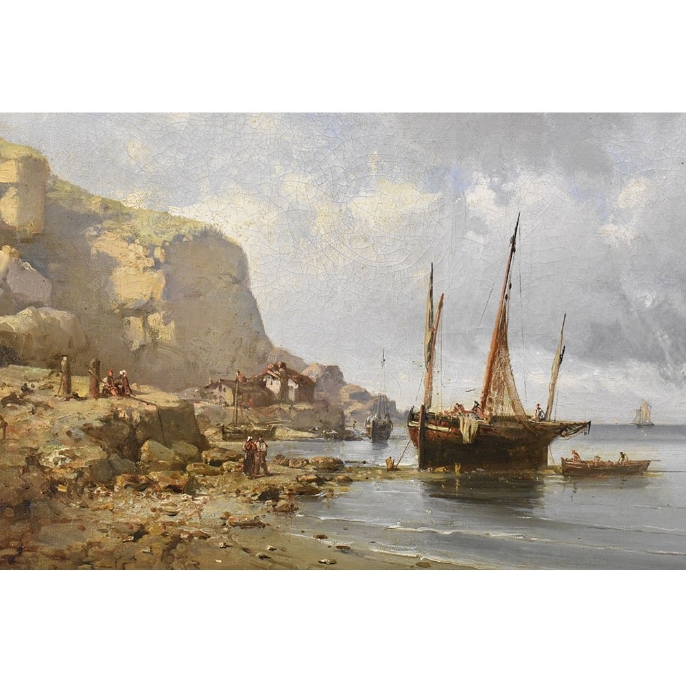 QM492 3a antique seascape painting maritime art XIX century